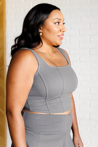 Rae Mode It's All About the Balance Twill Square Neck Crop Top in Titanium