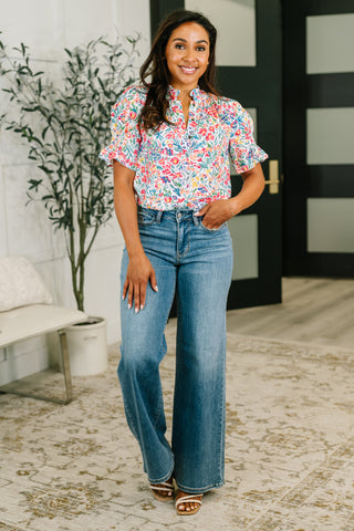 One Eleven North It's Been a Day Split Neck Blouse