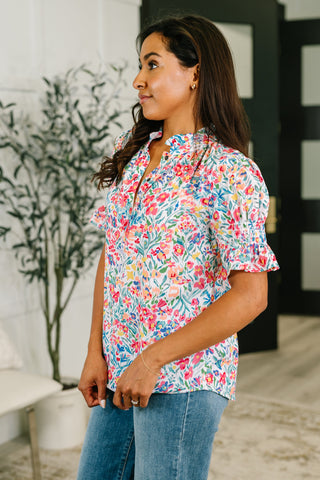 One Eleven North It's Been a Day Split Neck Blouse