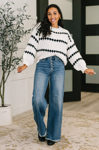 Haptics Ivy Lane Textured Sweater in White and Black