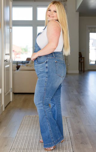 Judy Blue Izzy Control Top Retro Flare Overalls - Exclusive