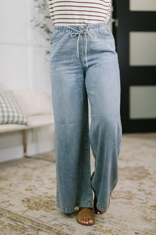 Judy Blue Monica High Waist Palazzo Featherweight with Drawcord - Exclusive