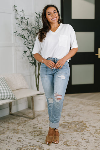 Judy Blue Aiden High Rise Patch Pocket Distressed Boyfriend Jeans - Exclusive