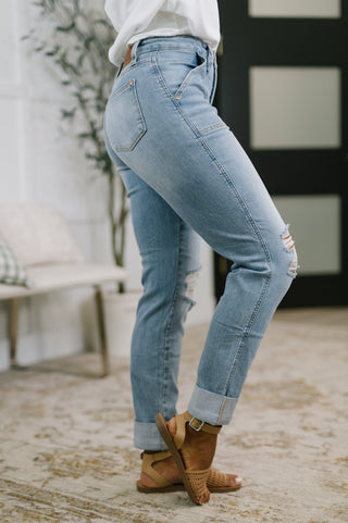 Judy Blue Aiden High Rise Patch Pocket Distressed Boyfriend Jeans - Exclusive