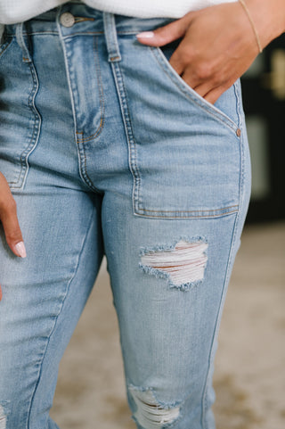 Judy Blue Aiden High Rise Patch Pocket Distressed Boyfriend Jeans - Exclusive