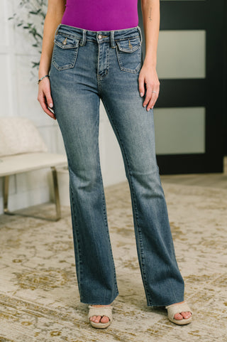 Judy Blue Jackie Mid Rise Flare Jean with Front Flap Pockets - Exclusive