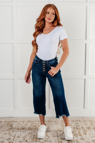 Judy Blue Janice High Rise Button Fly Wide Leg Crop Jeans - Exclusive