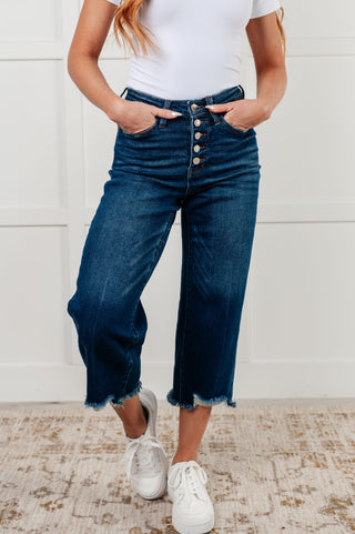 Judy Blue Janice High Rise Button Fly Wide Leg Crop Jeans - Exclusive
