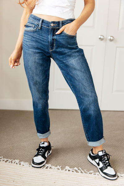 Judy Blue Mid Rise Cuffed Boyfriend Jeans 82368 - Exclusive-Jeans-Sunshine and Wine Boutique