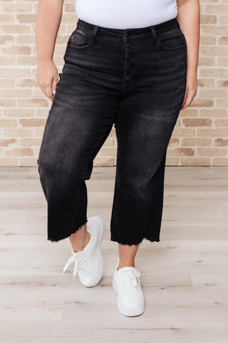 Judy Blue Ryan High Rise Button Fly Wide Leg Crop Jeans - Exclusive