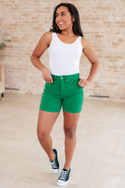 Judy Blue High Rise Tummy Control Garment Dyed Green Cuffed Shorts 150283 - Exclusive-Shorts-Sunshine and Wine Boutique