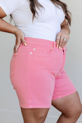 Judy Blue Jenna High Rise Control Top Cuffed Shorts in Pink - Exclusive