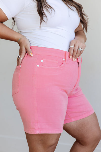 Judy Blue High Rise Control Top Cuffed Shorts in Pink 150285 - Exclusive-Shorts-Sunshine and Wine Boutique