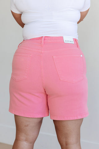 Judy Blue Jenna High Rise Control Top Cuffed Shorts in Pink - Exclusive