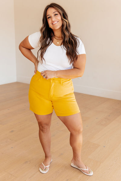 Judy Blue High Rise Tummy Control Cuffed Shorts in Yellow 150284 - Exclusive-Shorts-Sunshine and Wine Boutique