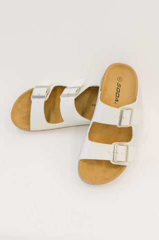 Soda Jete Double Buckle Slides in White