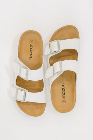 Soda Jete Double Buckle Slides in White