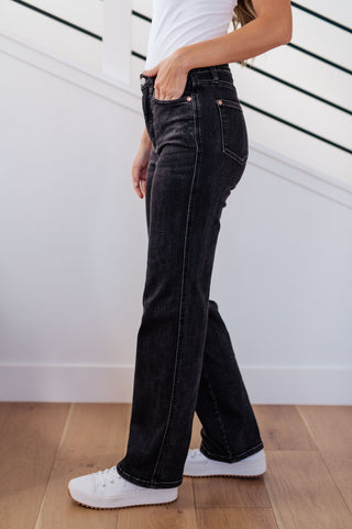 Judy Blue Joan High Rise Control Top Straight Jeans in Washed Black - Exclusive