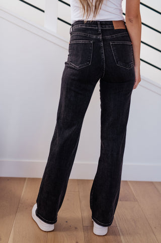 Judy Blue Joan High Rise Control Top Straight Jeans in Washed Black - Exclusive