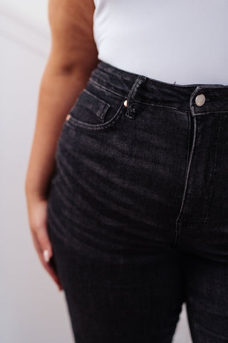 Judy Blue Joan High Rise Control Top Straight Jeans in Washed Black - Exclusive