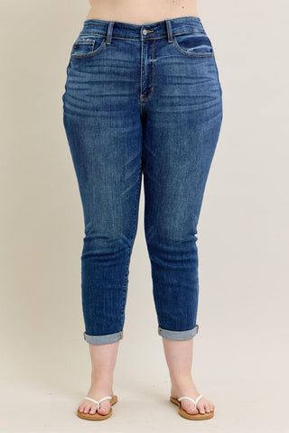 Judy Blue Basic Mid-Rise Cuffed Slim Denim Jeans 82428