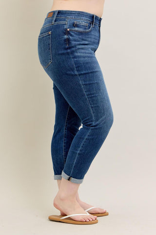 Judy Blue Basic Mid-Rise Cuffed Slim Denim Jeans 82428