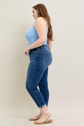 Judy Blue Basic Mid-Rise Cuffed Slim Denim Jeans 82428