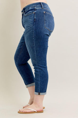 Judy Blue Basic Mid-Rise Cuffed Slim Denim Jeans 82428