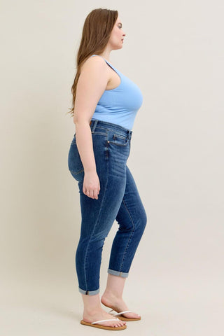 Judy Blue Basic Mid-Rise Cuffed Slim Denim Jeans 82428