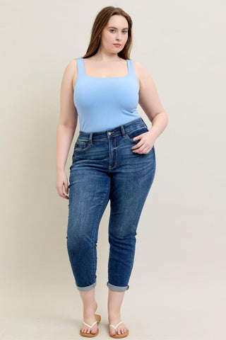 Judy Blue Basic Mid-Rise Cuffed Slim Denim Jeans 82428