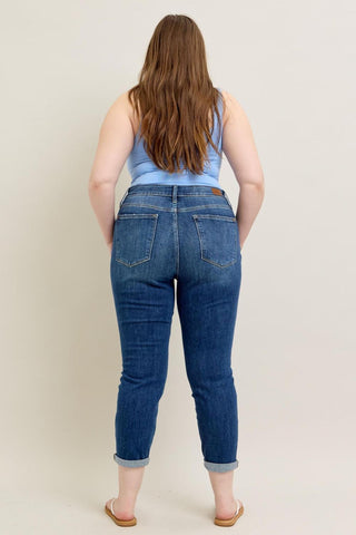 Judy Blue Basic Mid-Rise Cuffed Slim Denim Jeans 82428