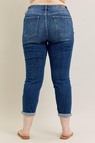 Judy Blue Basic Mid-Rise Cuffed Slim Denim Jeans 82428