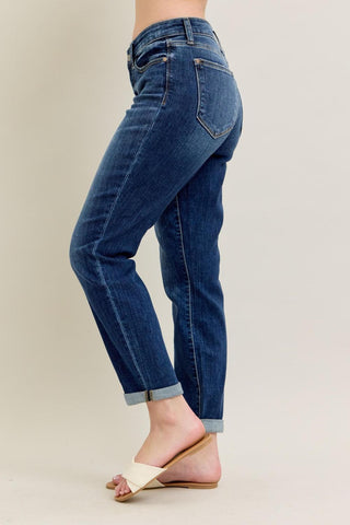 Judy Blue Basic Mid-Rise Cuffed Slim Denim Jeans 82428