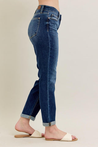 Judy Blue Basic Mid-Rise Cuffed Slim Denim Jeans 82428