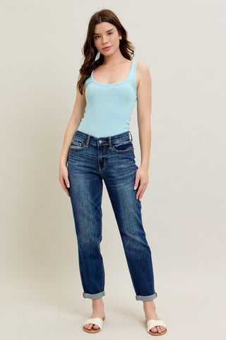 Judy Blue Basic Mid-Rise Cuffed Slim Denim Jeans 82428