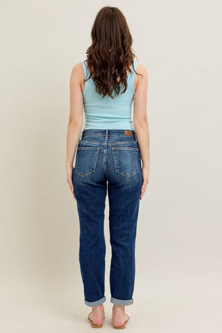 Judy Blue Basic Mid-Rise Cuffed Slim Denim Jeans 82428