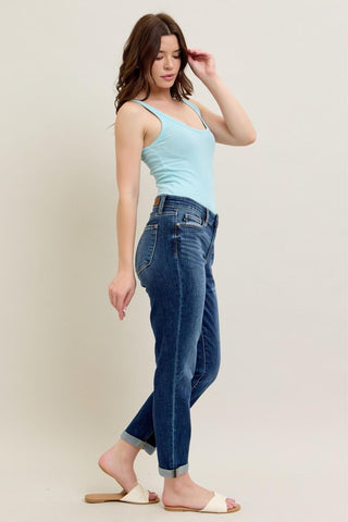 Judy Blue Basic Mid-Rise Cuffed Slim Denim Jeans 82428