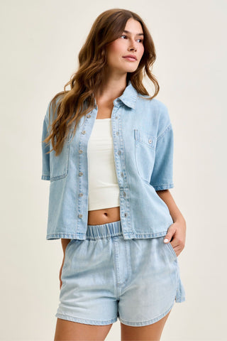 Judy Blue Boxy Featherweight Denim Shirt 5809