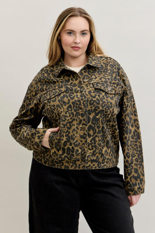 Judy Blue Boyfriend Leopard Print Denim Jacket 7885