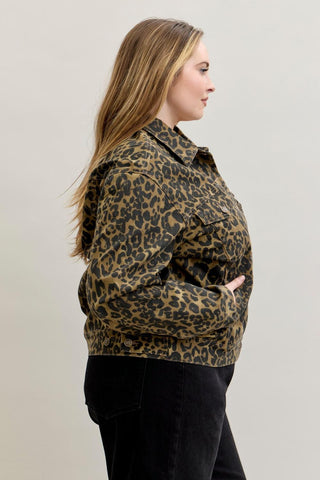Judy Blue Boyfriend Leopard Print Denim Jacket 7885