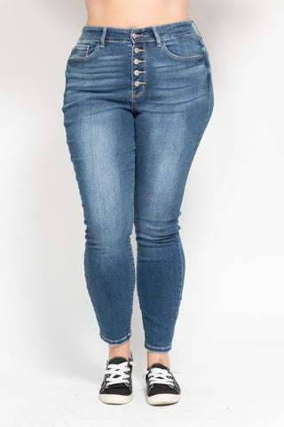 Judy Blue High Rise Button Fly Skinny Denim Jeans 82319