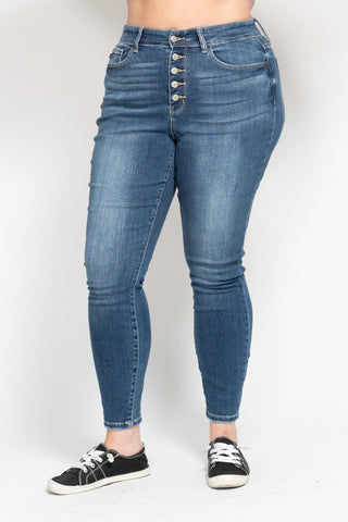 Judy Blue High Rise Button Fly Skinny Denim Jeans 82319