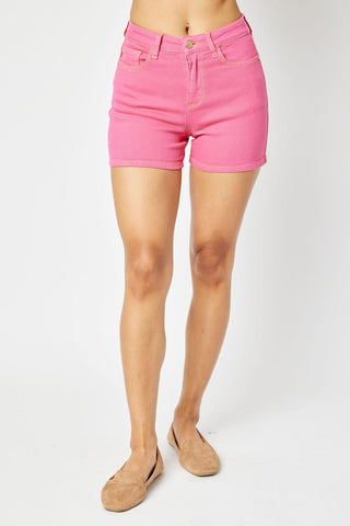 Judy Blue High Rise Garment Dyed Pink Embroidery Denim Short 150266