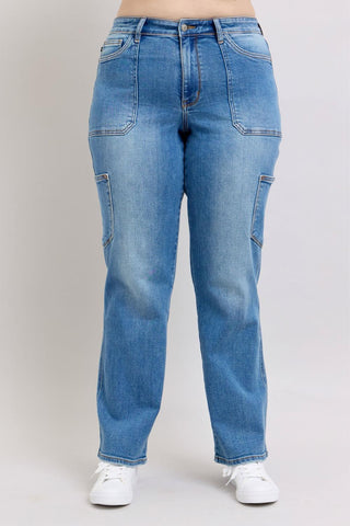 Judy Blue High Waist 90's Cargo Straight Denim Jeans 82659