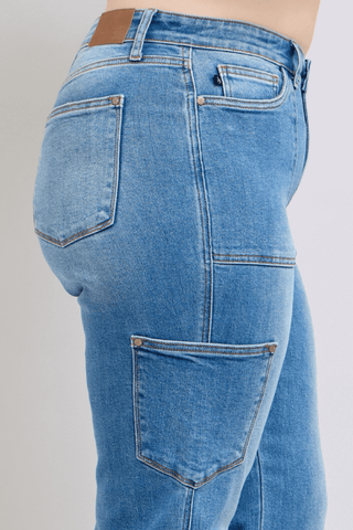 Judy Blue High Waist 90's Cargo Straight Denim Jeans 82659
