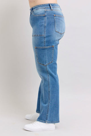 Judy Blue High Waist 90's Cargo Straight Denim Jeans 82659