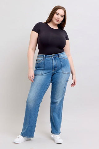 Judy Blue High Waist 90's Cargo Straight Denim Jeans 82659