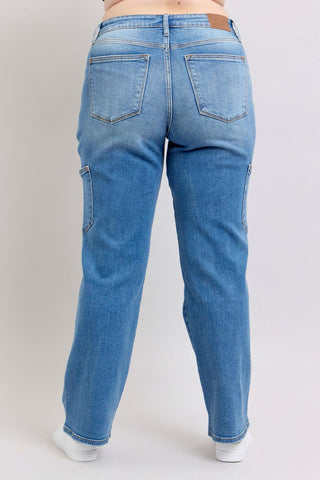 Judy Blue High Waist 90's Cargo Straight Denim Jeans 82659