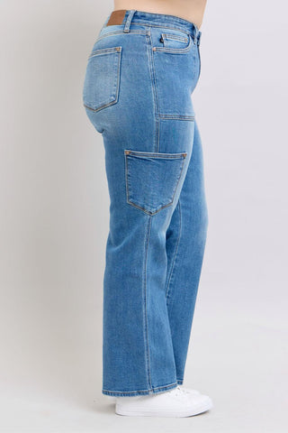 Judy Blue High Waist 90's Cargo Straight Denim Jeans 82659