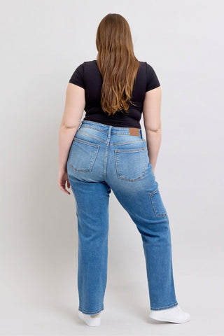 Judy Blue High Waist 90's Cargo Straight Denim Jeans 82659